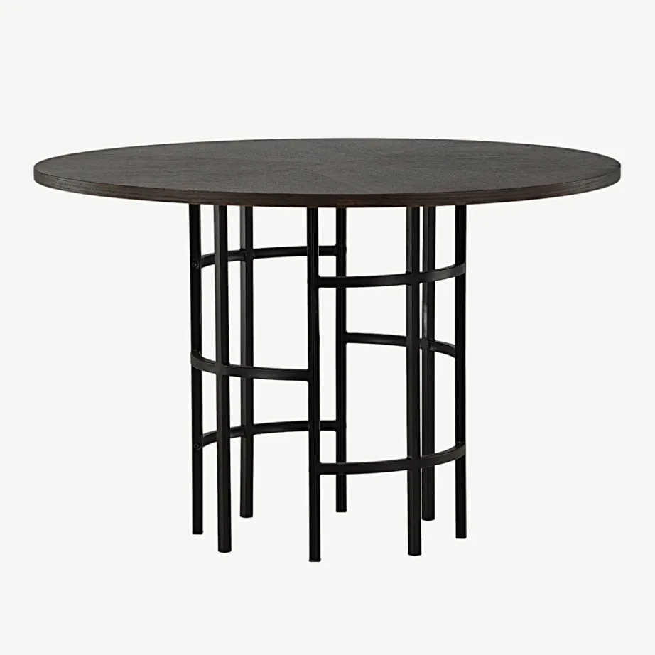 Ümmargune söögilaud Copenhagen, mokkatoonis spoon, must metallraam, ø115 cm, 15209-468 – 5