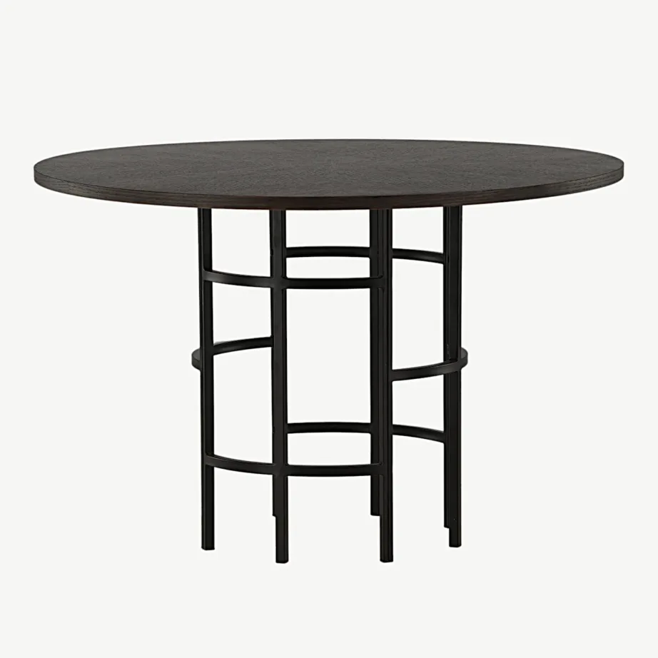 Ümmargune söögilaud Copenhagen, mokkatoonis spoon, must metallraam, ø115 cm, 15209-468 – 7