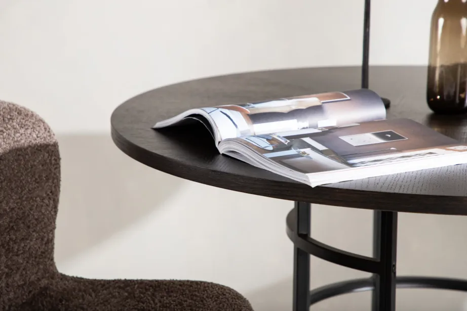 Ümmargune söögilaud Copenhagen, mokkatoonis spoon, must metallraam, ø115 cm, 15209-468 – 9