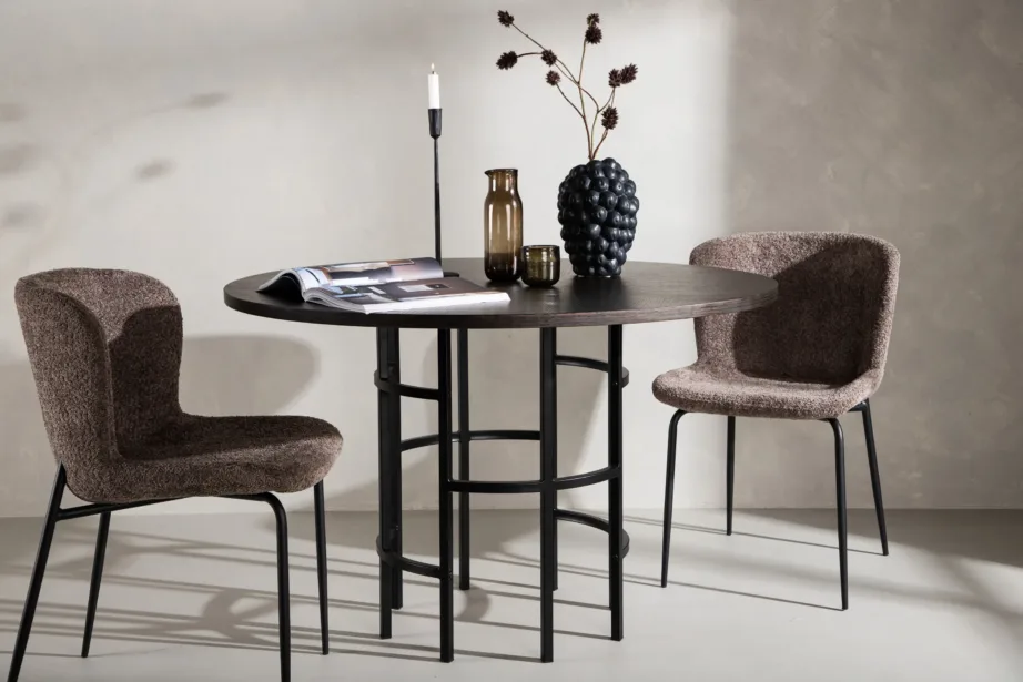 Ümmargune söögilaud Copenhagen, mokkatoonis spoon, must metallraam, ø115 cm, 15209-468 – 10