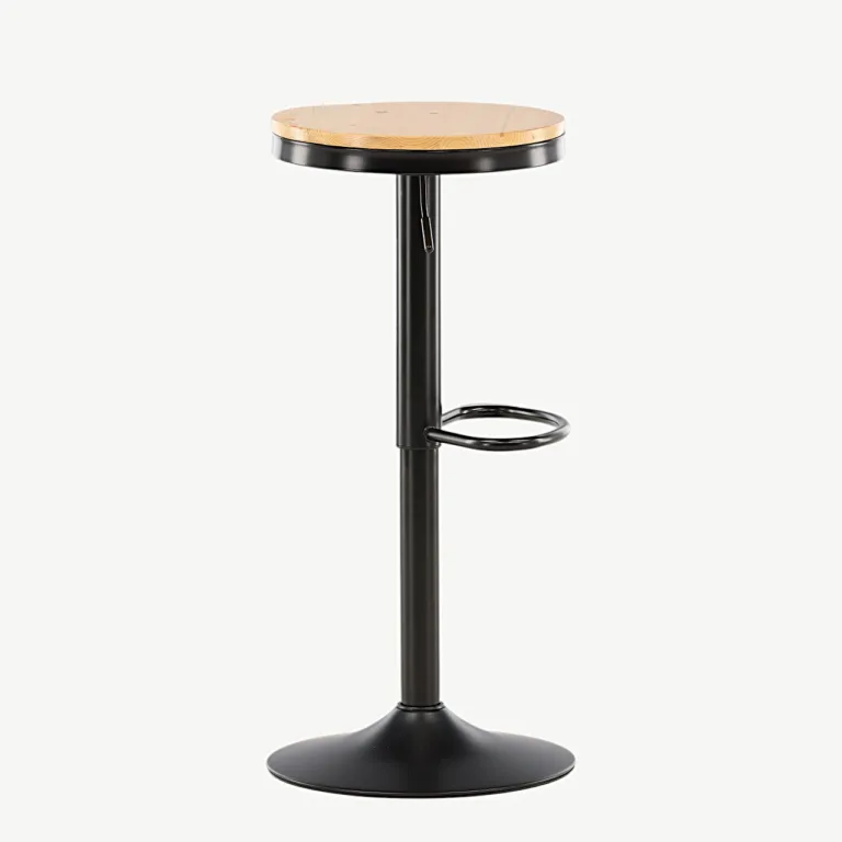 Reguleeritava kõrgusega männipuidust baaritool Conway, musta terasraamiga (60–80 cm) - 15350-080