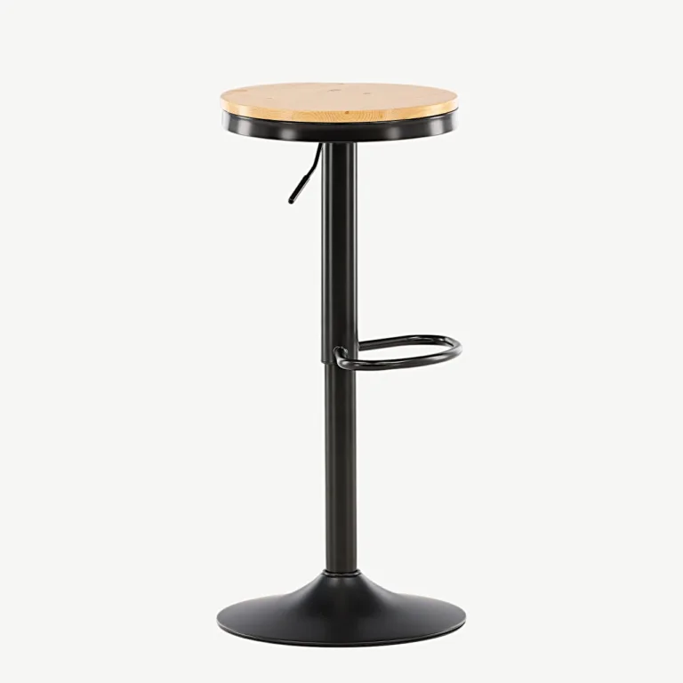 Reguleeritava kõrgusega männipuidust baaritool Conway, musta terasraamiga (60–80 cm) - 15350-080