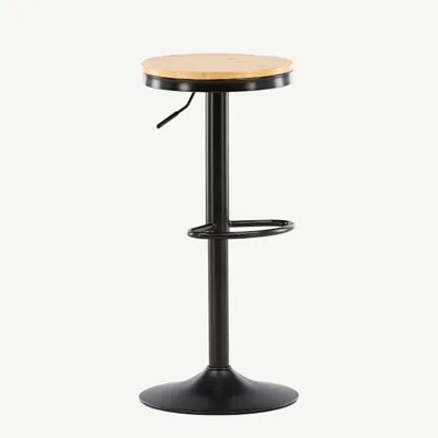 Reguleeritava kõrgusega männipuidust baaritool Conway, musta terasraamiga (60–80 cm) - 15350-080
