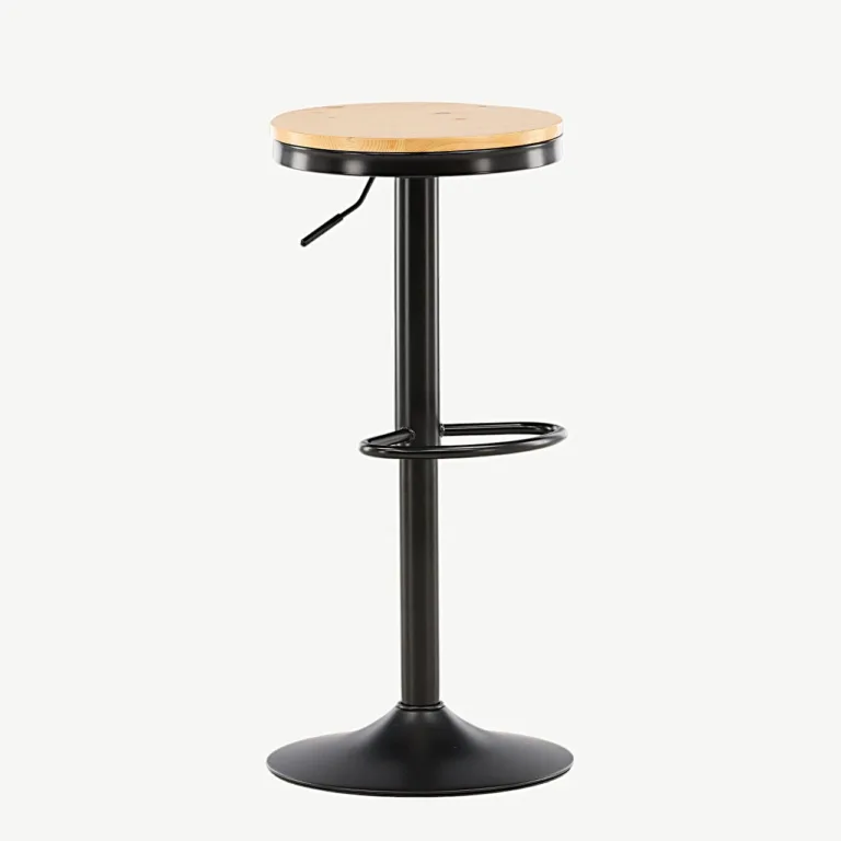 Reguleeritava kõrgusega männipuidust baaritool Conway, musta terasraamiga (60–80 cm) - 15350-080