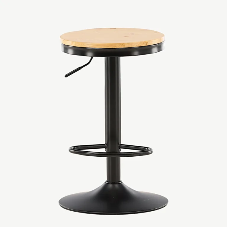 Reguleeritava kõrgusega männipuidust baaritool Conway, musta terasraamiga (60–80 cm) - 15350-080
