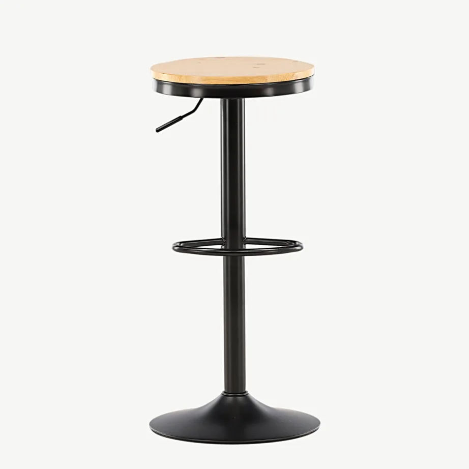 Reguleeritava kõrgusega männipuidust baaritool Conway, musta terasraamiga (60–80 cm), 15350-080 – 5