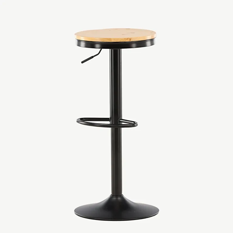 Reguleeritava kõrgusega männipuidust baaritool Conway, musta terasraamiga (60–80 cm) - 15350-080