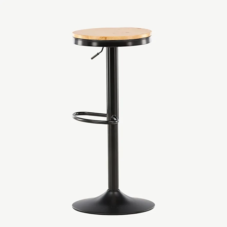 Reguleeritava kõrgusega männipuidust baaritool Conway, musta terasraamiga (60–80 cm) - 15350-080