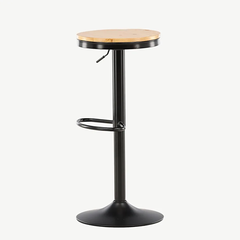 Reguleeritava kõrgusega männipuidust baaritool Conway, musta terasraamiga (60–80 cm), 15350-080 – 7