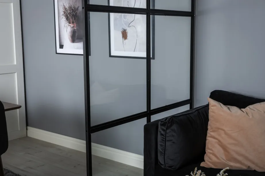 Industriaalne klaasvahesein Leif (must, teras, 120 × 210 cm), 15353-888 – 4