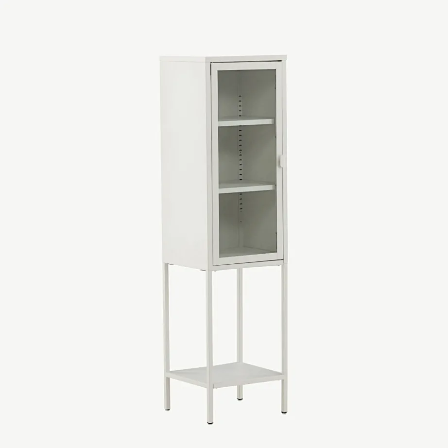 Valge metallist klaasuksega kõrge kapp Misha, 150 cm, 15358-201