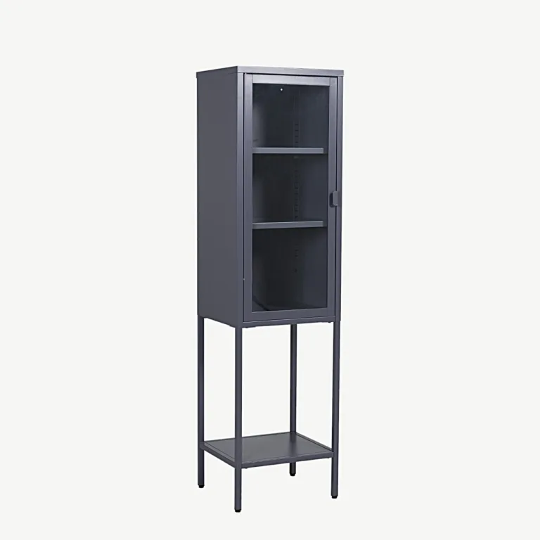 Kõrge hall metallist vitriinkapp klaasuksega Misha, 150 cm - 15358-205