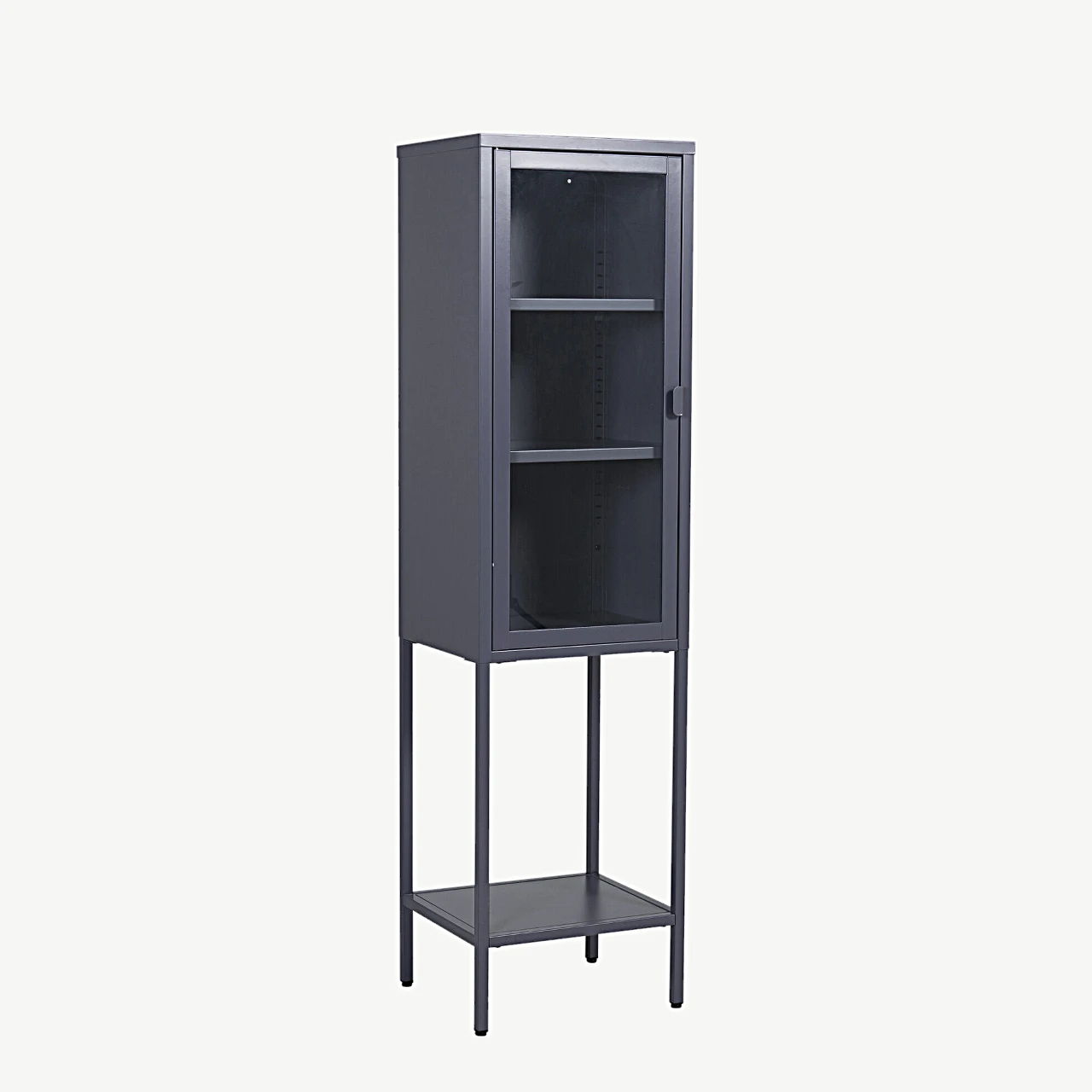 Kõrge hall metallist vitriinkapp klaasuksega Misha, 150 cm - 15358-205