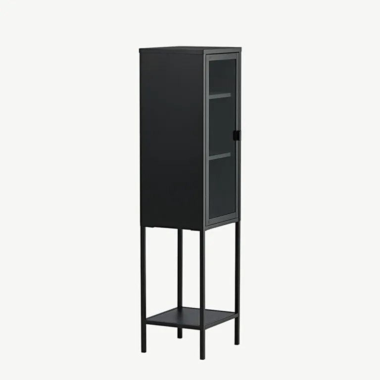 Kõrge must metallkapp klaasuksega Misha, 3 riiulit, 150 cm - 15358-208