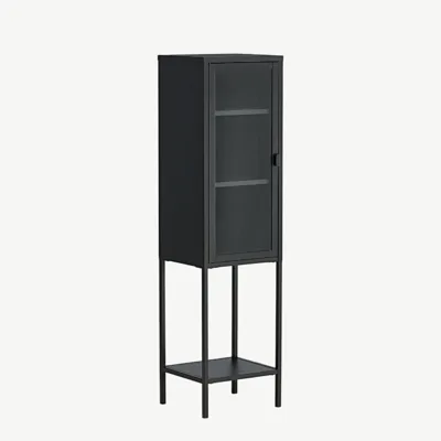 Kõrge must metallkapp klaasuksega Misha, 3 riiulit, 150 cm - 15358-208