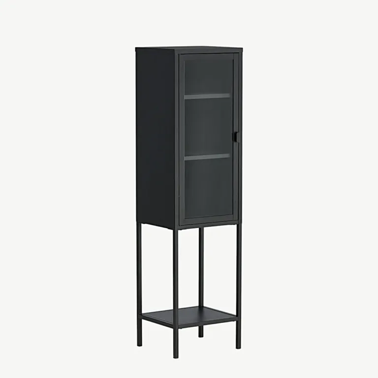 Kõrge must metallkapp klaasuksega Misha, 3 riiulit, 150 cm - 15358-208