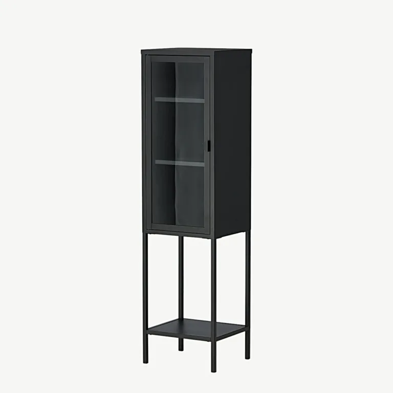 Kõrge must metallkapp klaasuksega Misha, 3 riiulit, 150 cm - 15358-208