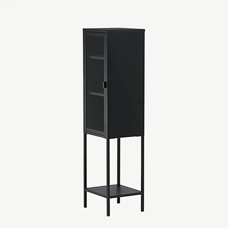 Kõrge must metallkapp klaasuksega Misha, 3 riiulit, 150 cm - 15358-208