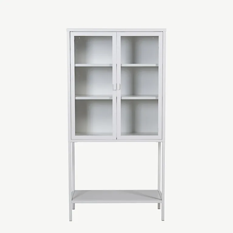 Valge klaasustega terasest vitriinkapp Misha, kolm riiulit, 150 × 75 cm - 15359-201