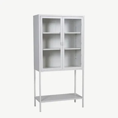 Valge klaasustega terasest vitriinkapp Misha, kolm riiulit, 150 × 75 cm - 15359-201