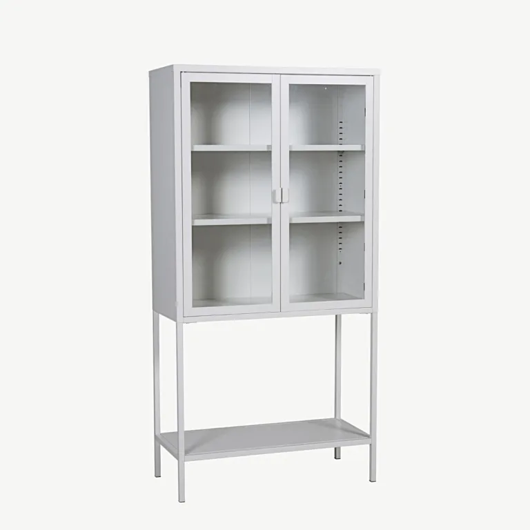 Valge klaasustega terasest vitriinkapp Misha, kolm riiulit, 150 × 75 cm - 15359-201