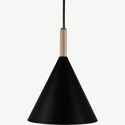 Mustast metallist koonusekujuline ripplamp puidudetailiga Enif - 15504-888