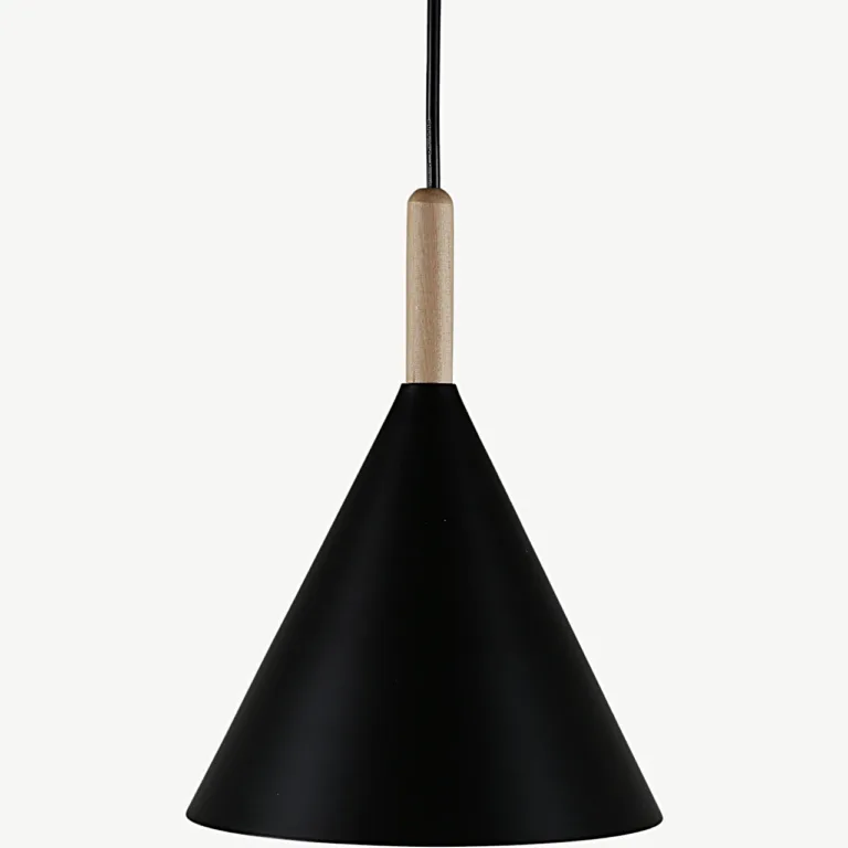 Mustast metallist koonusekujuline ripplamp puidudetailiga Enif - 15504-888