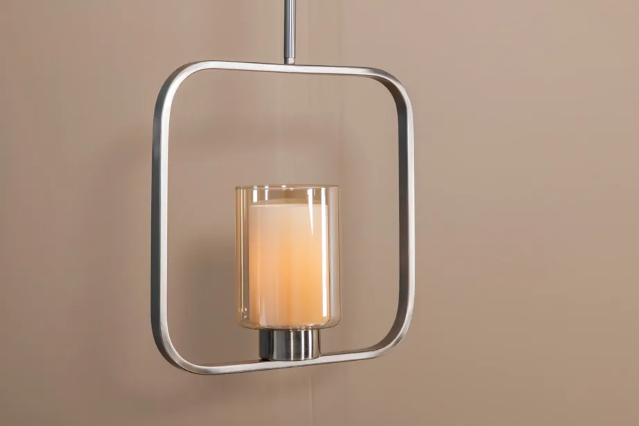 Hõbedase viimistlusega terasest rippvalgusti Aludra klaaskupliga, 15512-805 – 9