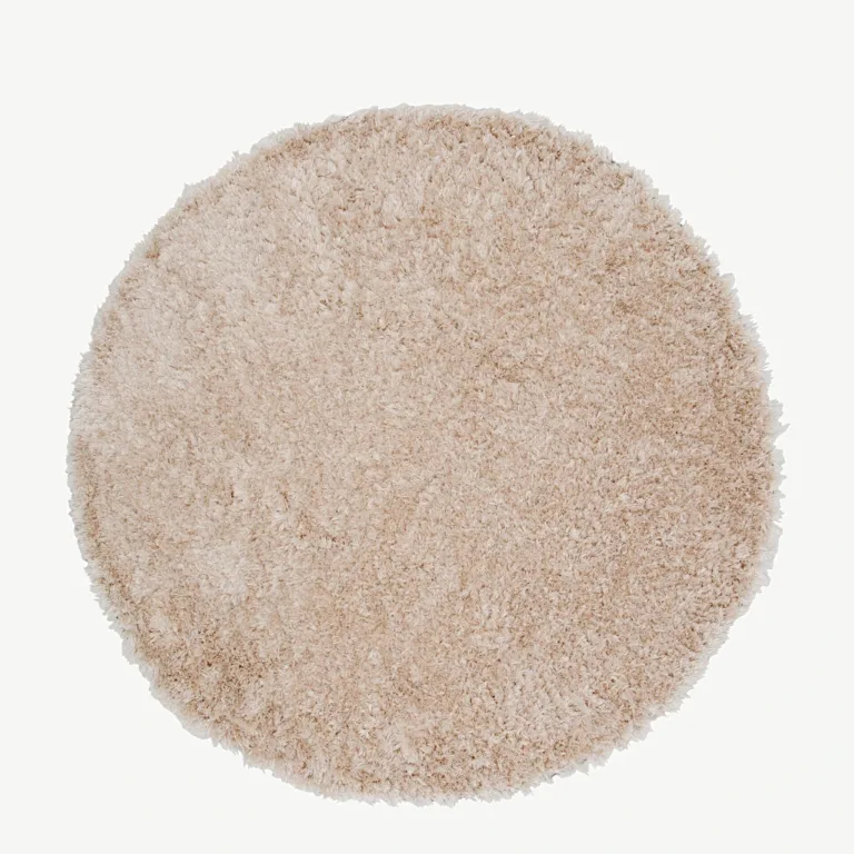 Natta ümmargune beež kõrge karvaga vaip (ø200 cm, polüester-puuvill) - 15515-350