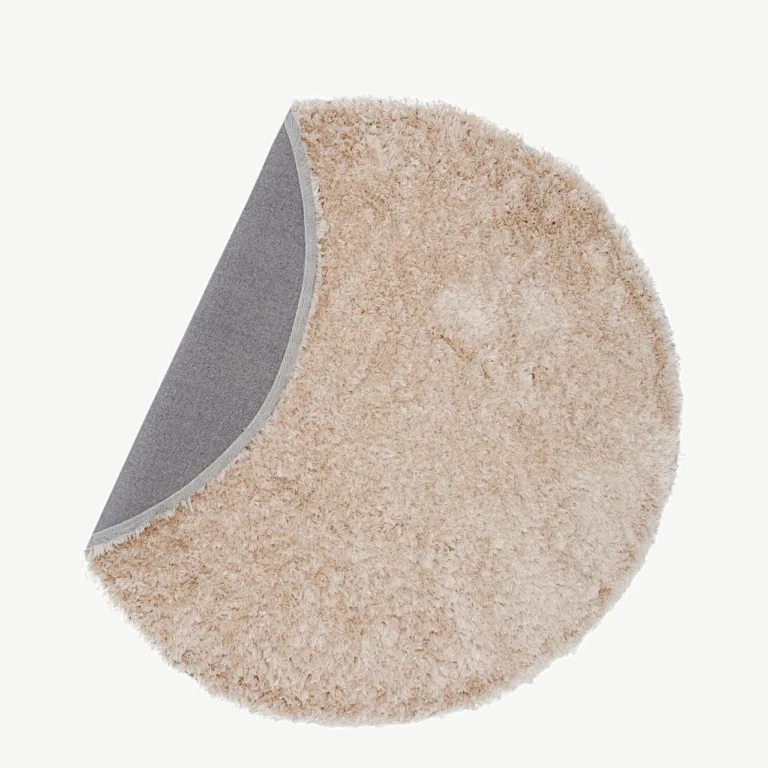 Natta ümmargune beež kõrge karvaga vaip (ø200 cm, polüester-puuvill) - 15515-350