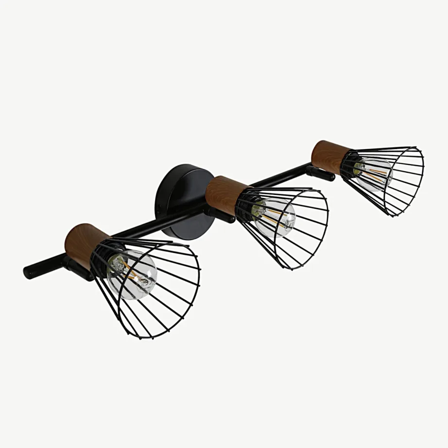 Reguleeritav must seinavalgusti Atticus, 3 lambipesaga, terastraadist varjundid ja pähklivärvi detailid, 15515-888 – 5