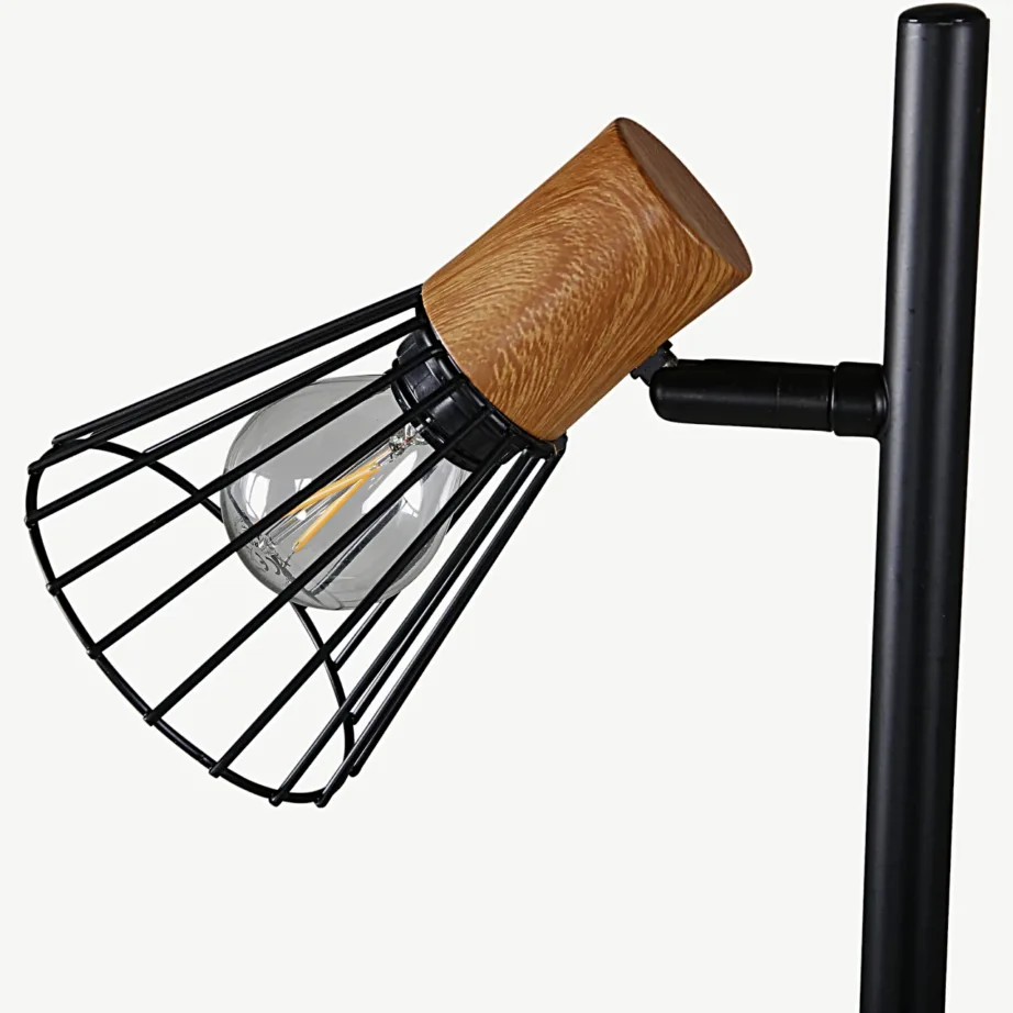 Reguleeritavate kuplitega must põrandalamp Atticuse puidudetailidega, 15516-888 – 3