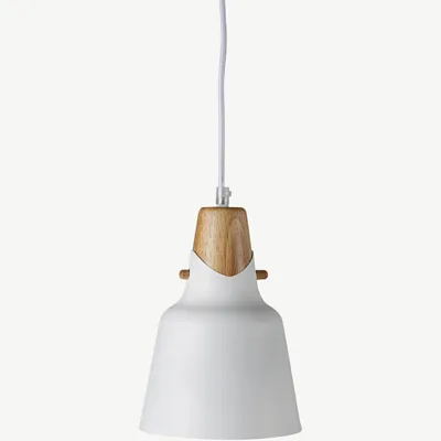 Valge alumiiniumist rippvalgusti puidust detailiga Rigel, Ø16 cm - 15540-700