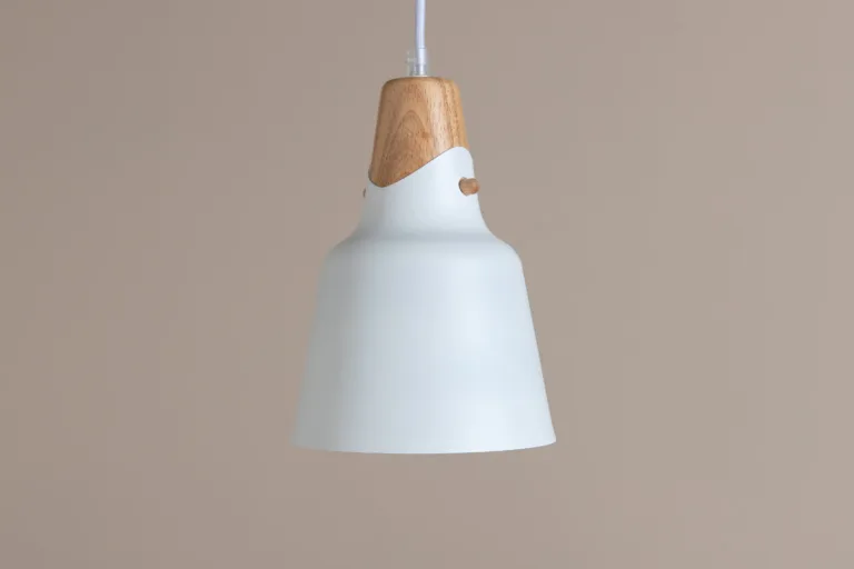 Valge alumiiniumist rippvalgusti puidust detailiga Rigel, Ø16 cm - 15540-700