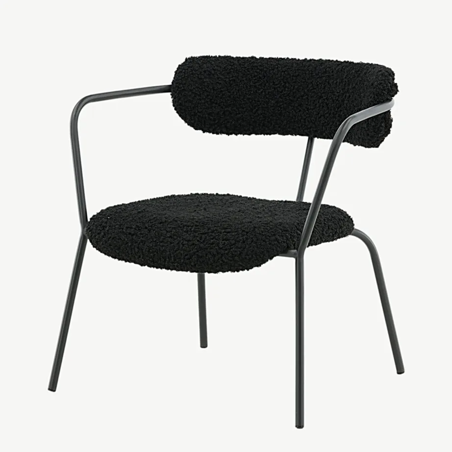 Mustast buklee-kangast tugitool Duffy, pulbervärvitud terasraamil, 15546-445 – 5