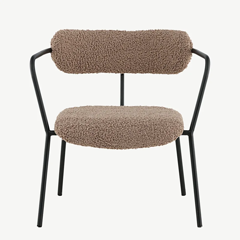 Pruuni buklee-kattega tugitool musta metallraamiga Duffy, 15546-447 – 3