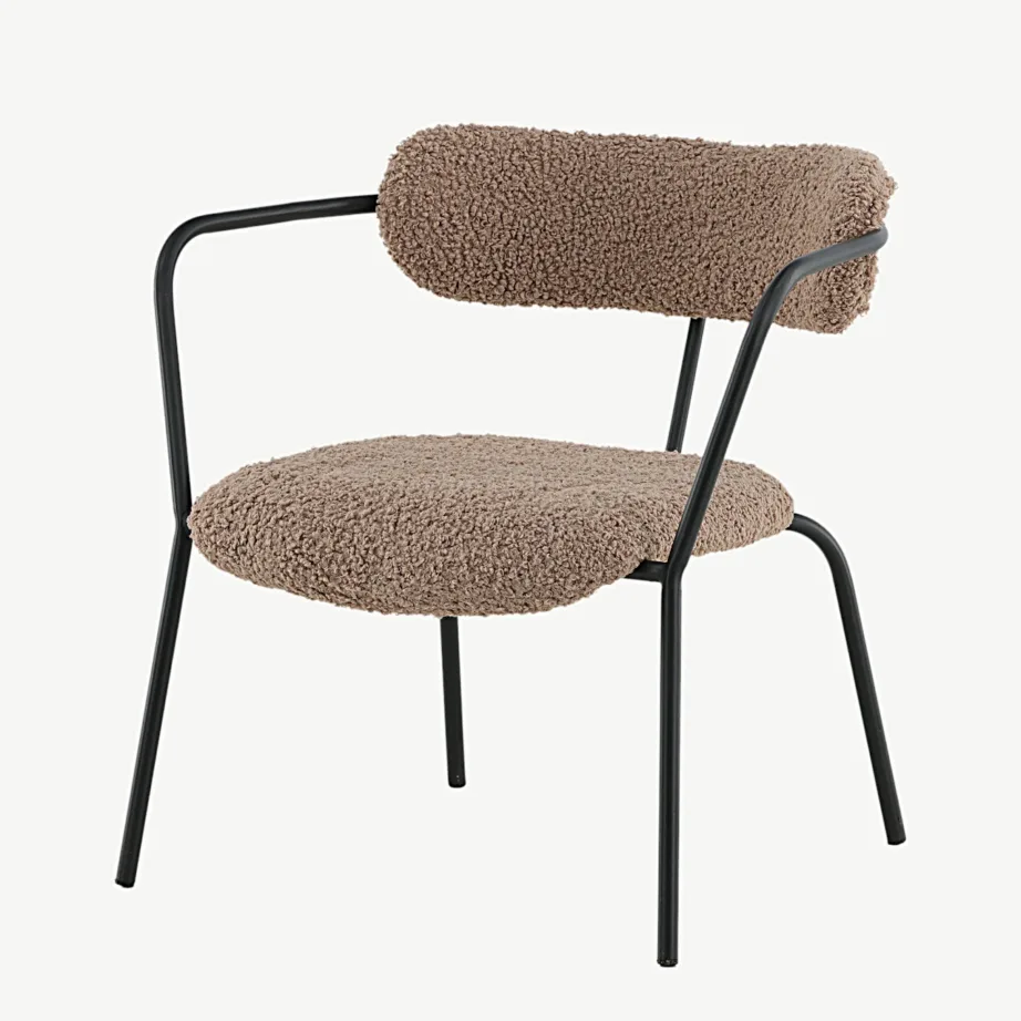 Pruuni buklee-kattega tugitool musta metallraamiga Duffy, 15546-447 – 4