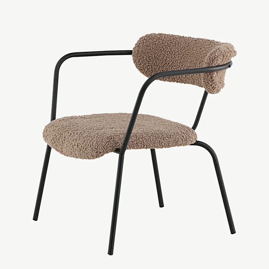 Pruuni buklee-kattega tugitool musta metallraamiga Duffy, 15546-447 – 5