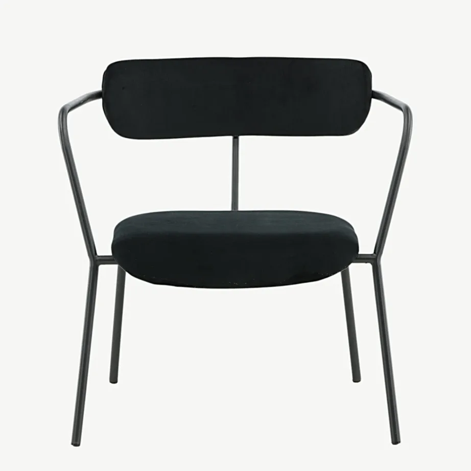 Mustast sametist polsterdusega tugitool Duffy (pulbervärvitud terasraam), 15546-888 – 4