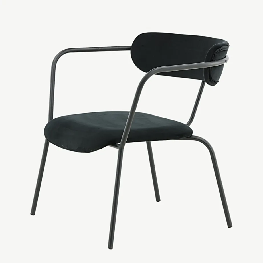 Mustast sametist polsterdusega tugitool Duffy (pulbervärvitud terasraam), 15546-888 – 6