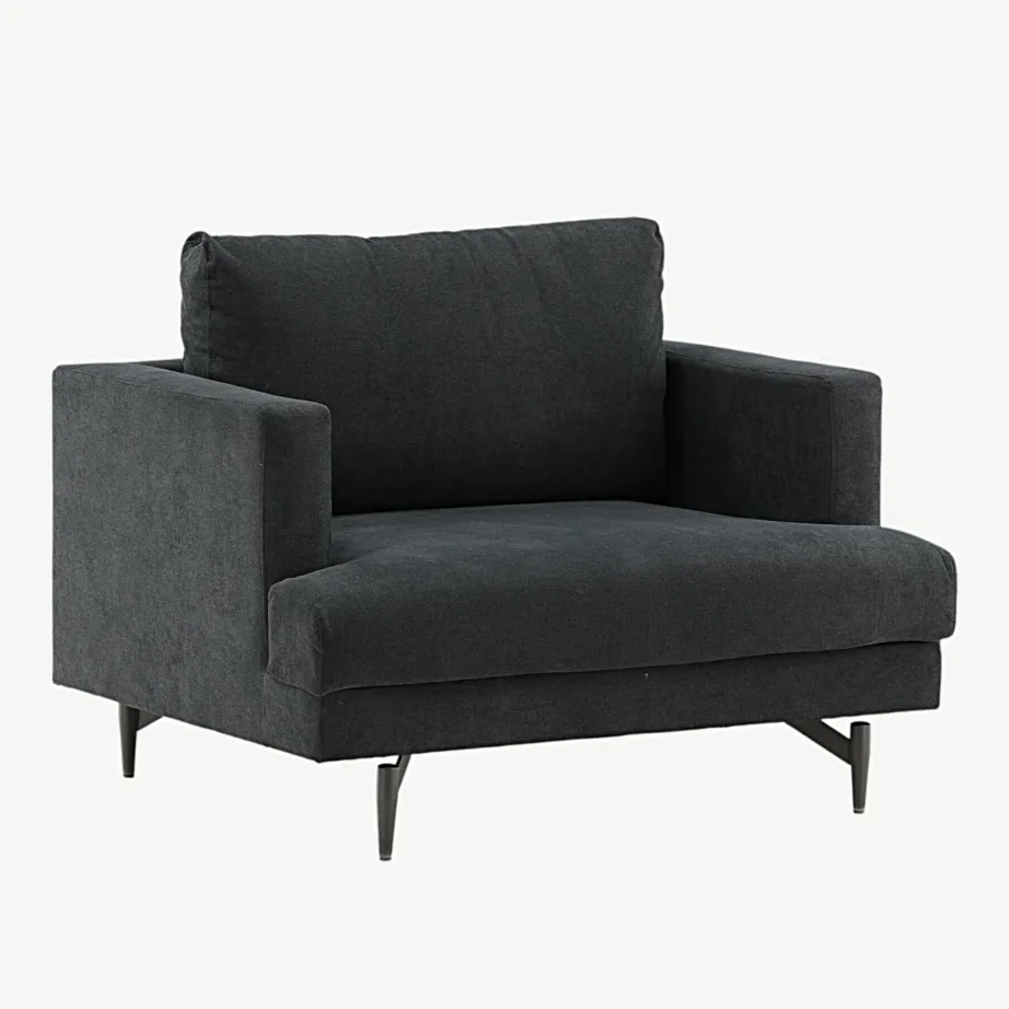 Mustast kangast tugitool Sofia (pulbervärvitud terasjalad), 15554-888 – 3