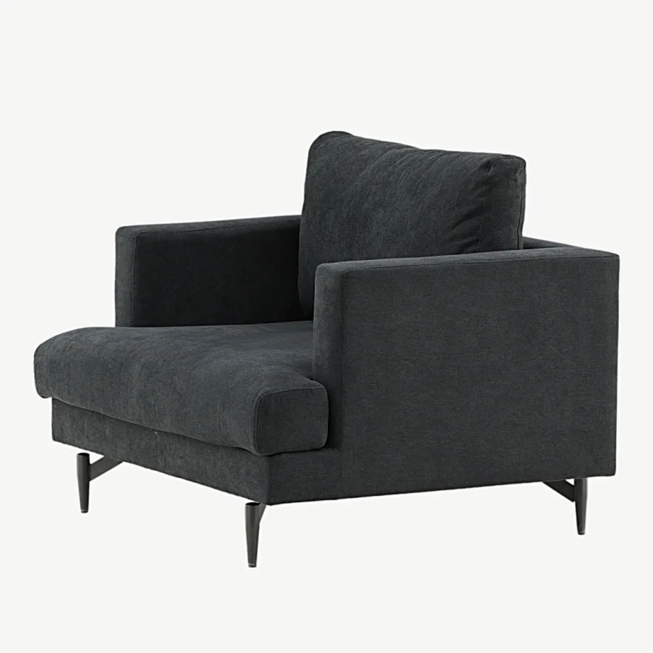 Mustast kangast tugitool Sofia (pulbervärvitud terasjalad), 15554-888 – 4