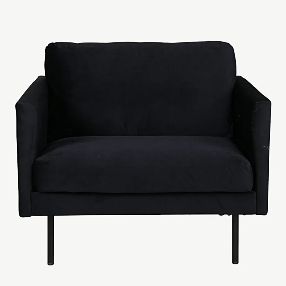 Põhjamaise disainiga must sametist tugitool Zoom, terasjalad, 15557-888 – 2