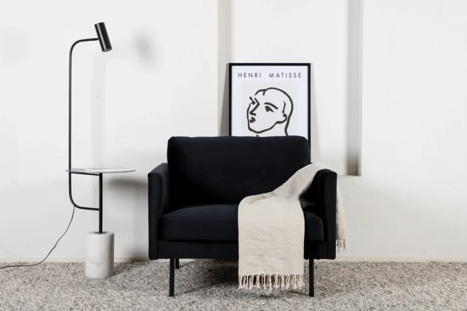 Põhjamaise disainiga must sametist tugitool Zoom, terasjalad, 15557-888 – 7