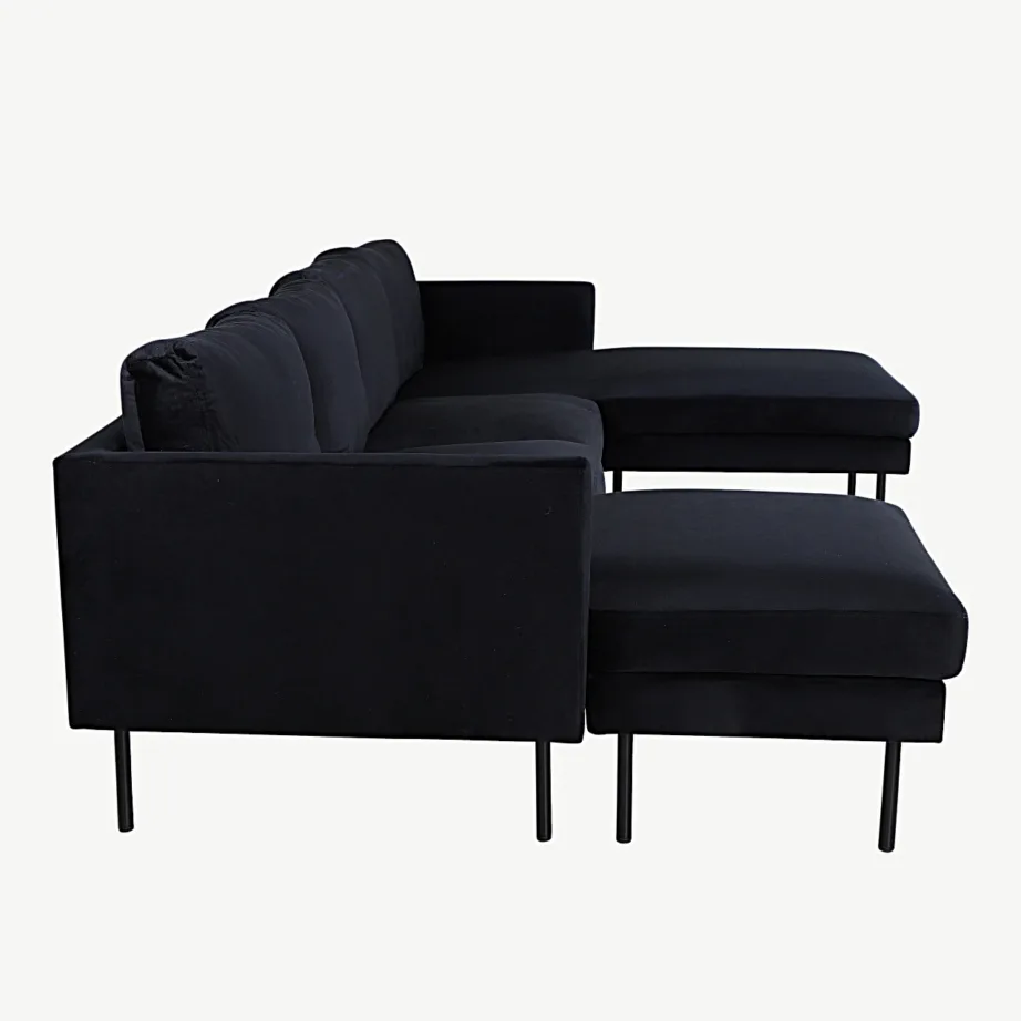 Must sametnurgadiivan Zoom kahe lamamisosaga, mustade terasjalgadega, 15559-888 – 3