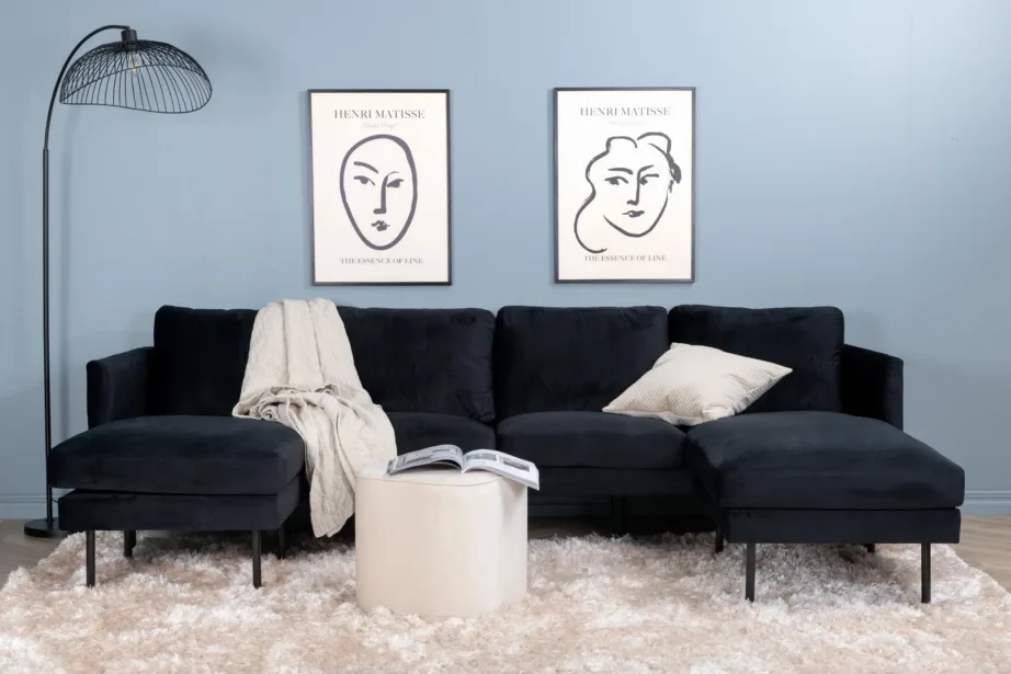 Must sametnurgadiivan Zoom kahe lamamisosaga, mustade terasjalgadega, 15559-888 – 7