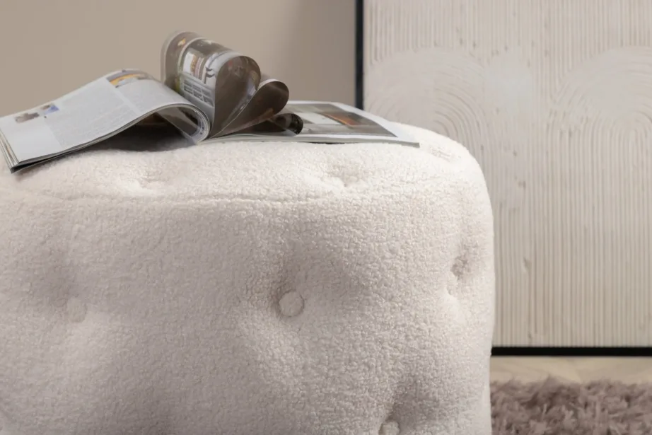 Valge buklee-kangaga ümar tumba Benjamin (Ø55 cm), 15560-400 – 9