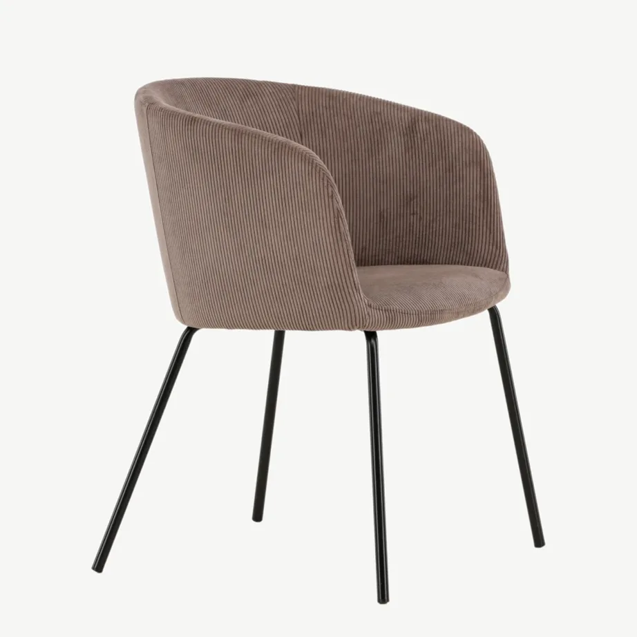 Pruunist soonilisest kangast söögitool Berit mustade terasjalgadega, 15562-103