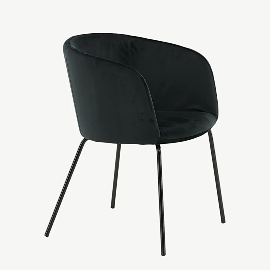 Mustast sametist söögitool Berit metalljalgadel, 15562-888 – 3