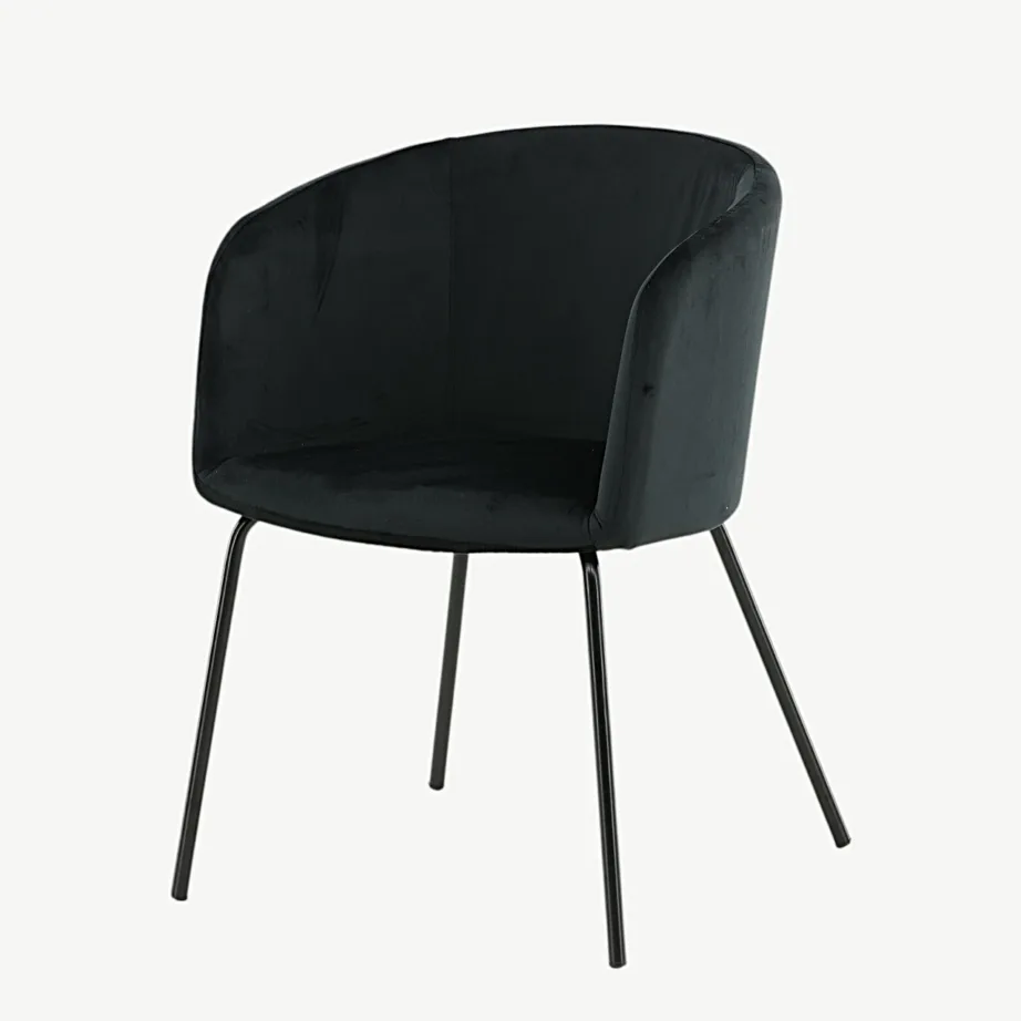 Mustast sametist söögitool Berit metalljalgadel, 15562-888 – 5